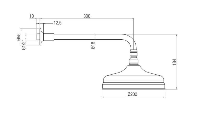 PB Nostalgie-Kopfbrause 20 cm mit Antikalk- und Brausearm aus Edelstahl