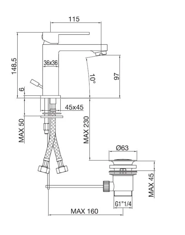 PB Kiki 1-Loch-Waschtischarmatur Schwarz matt