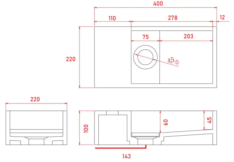 Solid-S Marble Solid Surface Waschbecken B40xT22xH10cm Marmor matt schwarz links ohne Hahnloch 1208954632