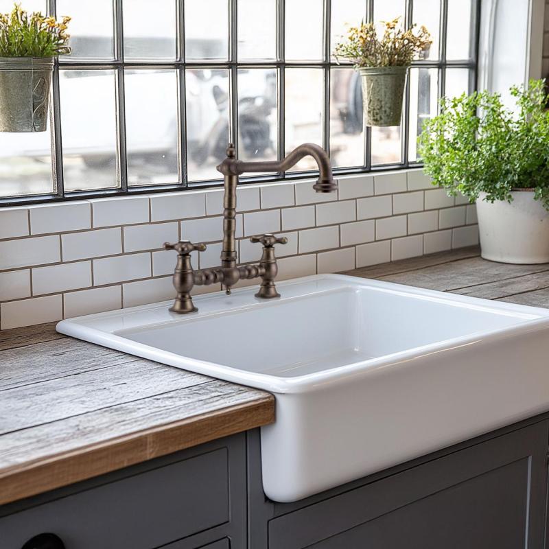 PB Nostalgische Brücken-Küchenarmatur dunkle Bronze, abgewinkelter Auslauf mit Stern-Griffen 1208954667