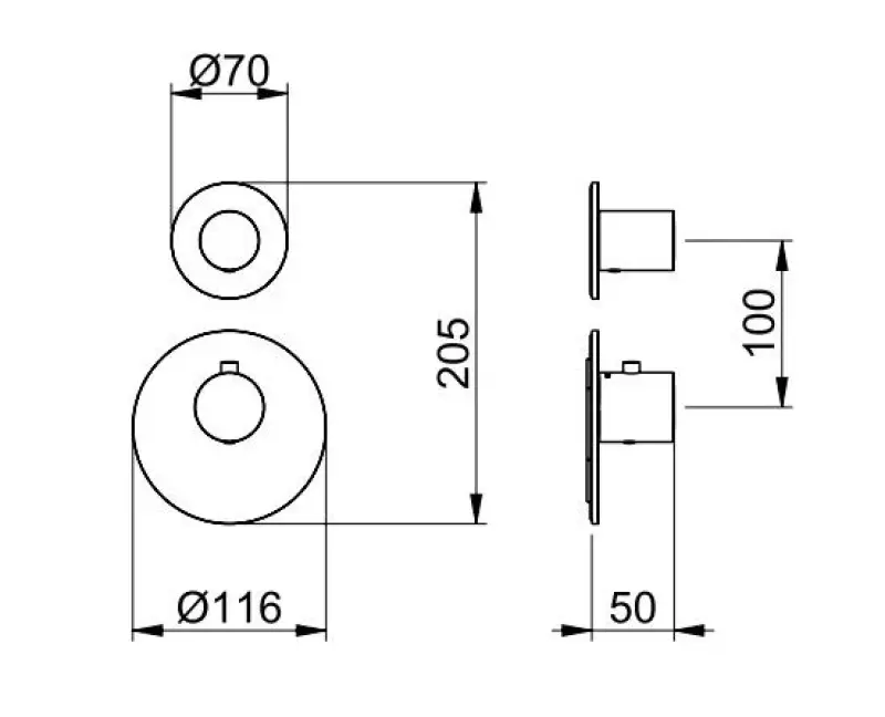 SB 316 AESTHETICS Round Unterputz-Thermostatarmatur mit 1 Ausgang / Absperrventil PVD-Kupfer gebürstet 1208954894