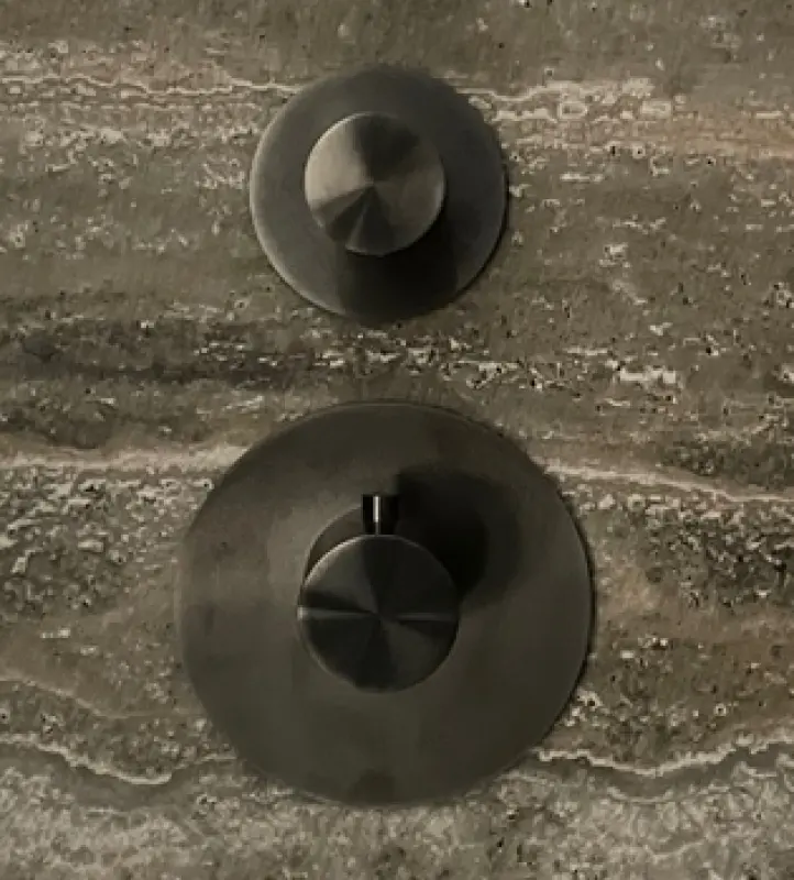 SB 316 AESTHETICS Round Unterputz-Thermostatarmatur mit 1 Ausgang / Absperrventil PVD Gun Metal gebürstet 1208954896