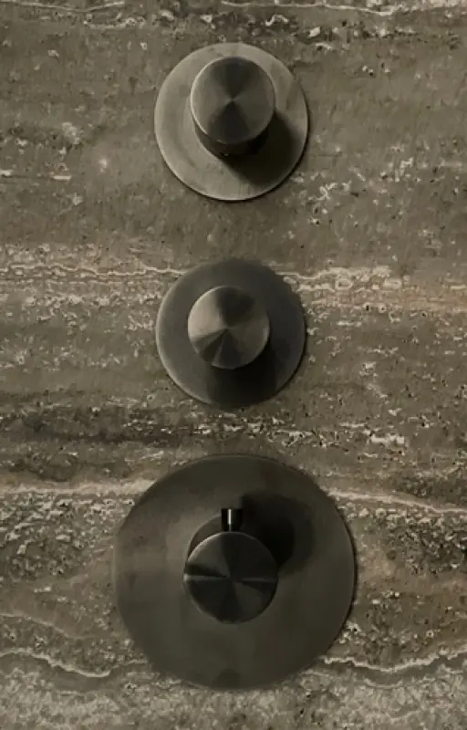 SB 316 AESTHETICS Round Unterputz-Thermostatarmaturmit 2 Ausgängen / 2 x Absperrventil PVD Gun Metal gebürstet 1208954945