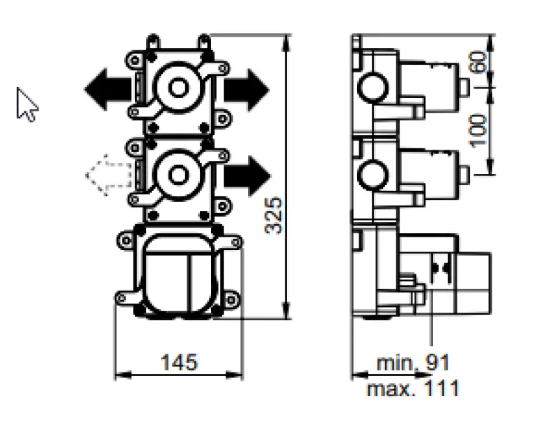 SB AESTHETICS Round Unterputz-Thermostatbatterie mit 3 Ausgängen, Umsteller und Absperrventil Chrom 1208954953
