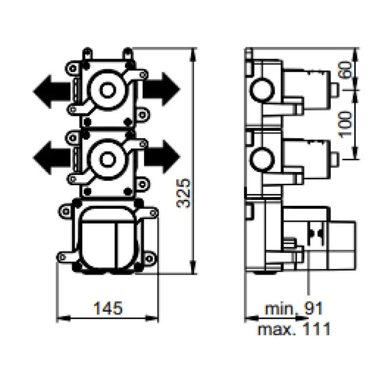 SB 316 AESTHETICS Round Unterputz-Thermostatarmatur mit 4 Ausgängen / 2x Absperr- und Umstellventil komplett aus Edelstahl 1208954956