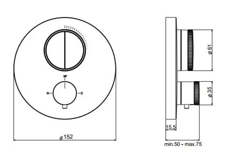 SB Push Round Unterputz-Thermostatbatterie mit Druckknopf-Umsteller und Mengenregler PVD Gun Metal gebürstet 1208955073