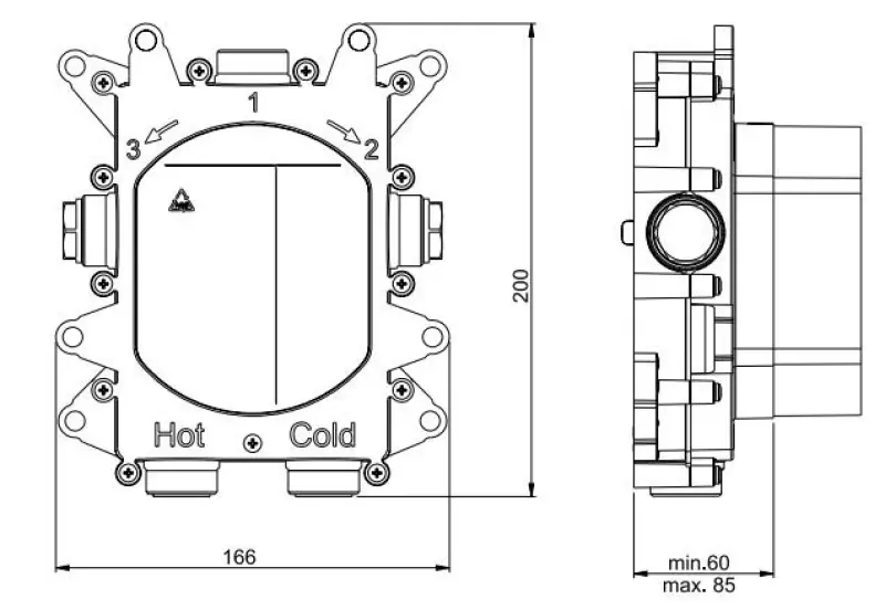 SB Push Round Unterputz-Thermostatbatterie mit 3-Wege-Umsteller und Mengenregler Edelstahl 1208955075