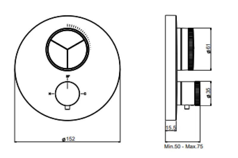 SB Push Round Unterputz-Thermostatbatterie mit Druckknopf, 3-Wege-Umsteller und Mengenregler PVD-Kupfer 1208955119