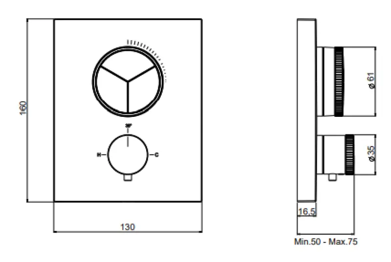 SB Push Square Unterputz-Thermostatbatterie mit Druckknopf, 3-Wege-Umsteller und Mengenregler PVD Gold 1208955137