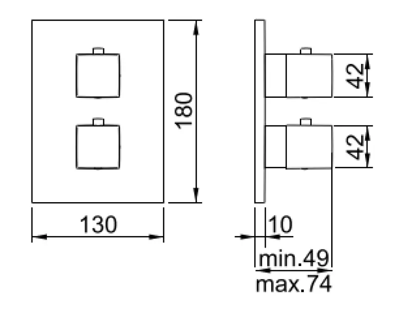 SB Universale Square Unterputz-Thermostatbatterie mit 2 Ausgängen PVD Gun Metal 1208955151
