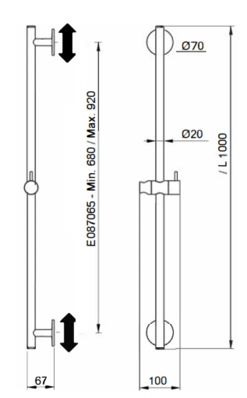 SB Rubinetterie Universale L 1000 Flexi Runde Gleitstange Schwarz matt 1208955232