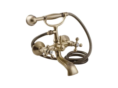 Aquadesign Marseille klassische Aufsatz-Badewannenarmatur mit Sternknöpfen Bronze inklusive Handbrause