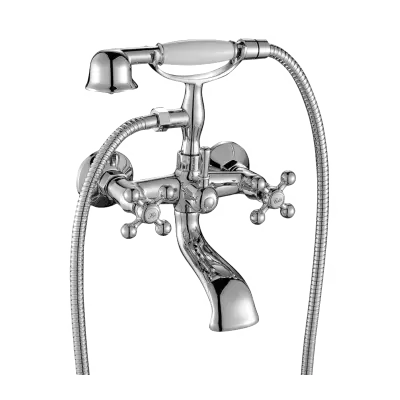 Aquadesign Marseille klassische Aufsatz-Badewannenarmatur mit Sternknöpfen Bronze inklusive Handbrause