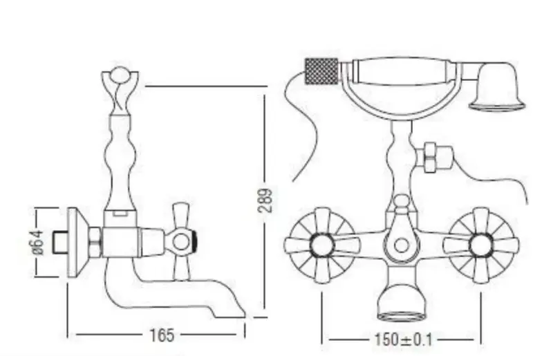 Aquadesign Marseille klassische Aufsatz-Badewannenarmatur mit Sternknöpfen Bronze inklusive Handbrause