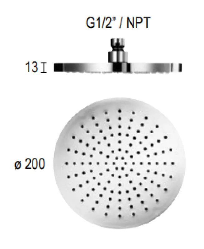 SB Round Messing Regendusche, Kopfbrause 20 cm Chrom 1208955602