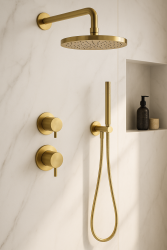 Waterevolution Flow Unterputz-Duschset mit Thermostat Regendusche und Handbrause Messing gebürstet