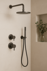 Waterevolution Flow Unterputz-Duschset mit Thermostat Regendusche und Handbrause Gun Metal