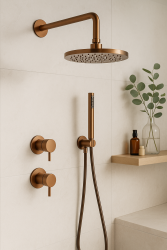Waterevolution Flow Unterputz-Duschset mit Thermostat Regendusche und Handbrause gebürstetes Kupfer PVD