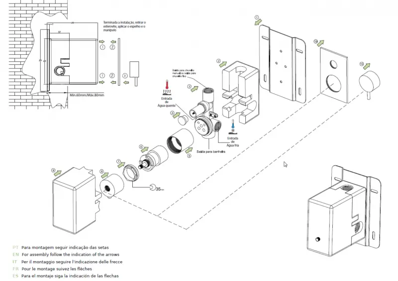 Waterevolution Flow Unterputz-Duschset mit Thermostat Regendusche und Handbrause gebürstetes Kupfer PVD