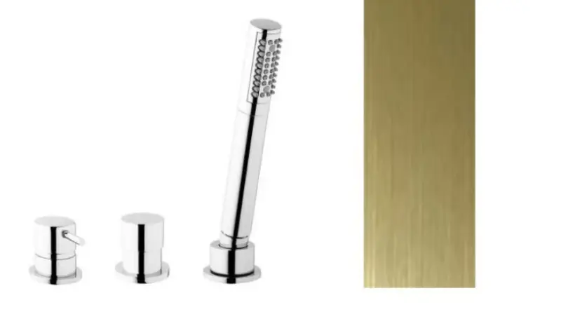 Waterevolution Flow 3-Loch-Wannenbatterie für Wannenrandmontage PVD Gebürstetes Hellgold T138WGE