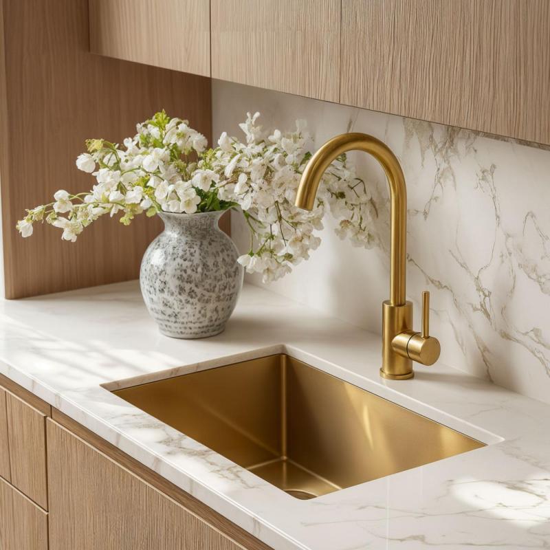 Quadri York Küchenmischarmatur PVD matt Gold mit schwenkbarem Auslauf 1208955905