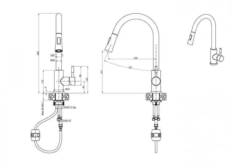 Quadri Leeds Küchenmischarmatur mit ausziehbarer Brause mit 2 Einstellungen, Schwarz matt 1208955907