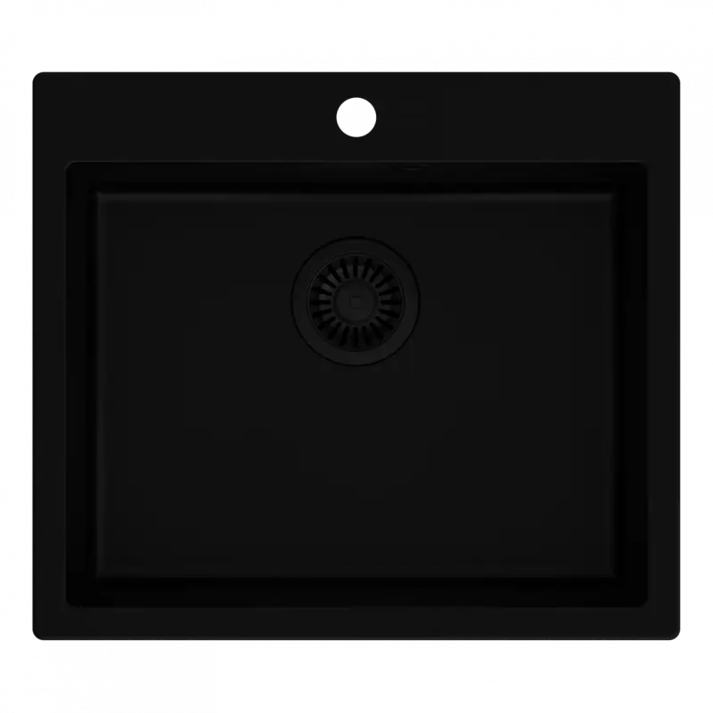 Quadri Sheffield schwarzes Granit-Spülbecken 57x50cm mit Hahnlochbank und schwarzem Stecker, flächenbündiger Einbau 1208956076