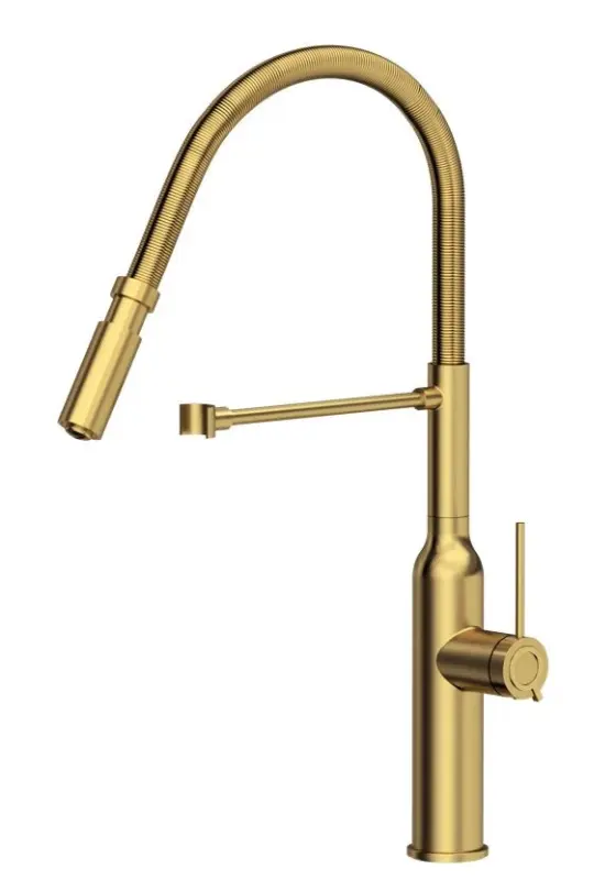 Quadri Stamford hohe Küchenmischarmatur mit flexiblem Auslauf, PVD-gebürstetes Gold 1208956077