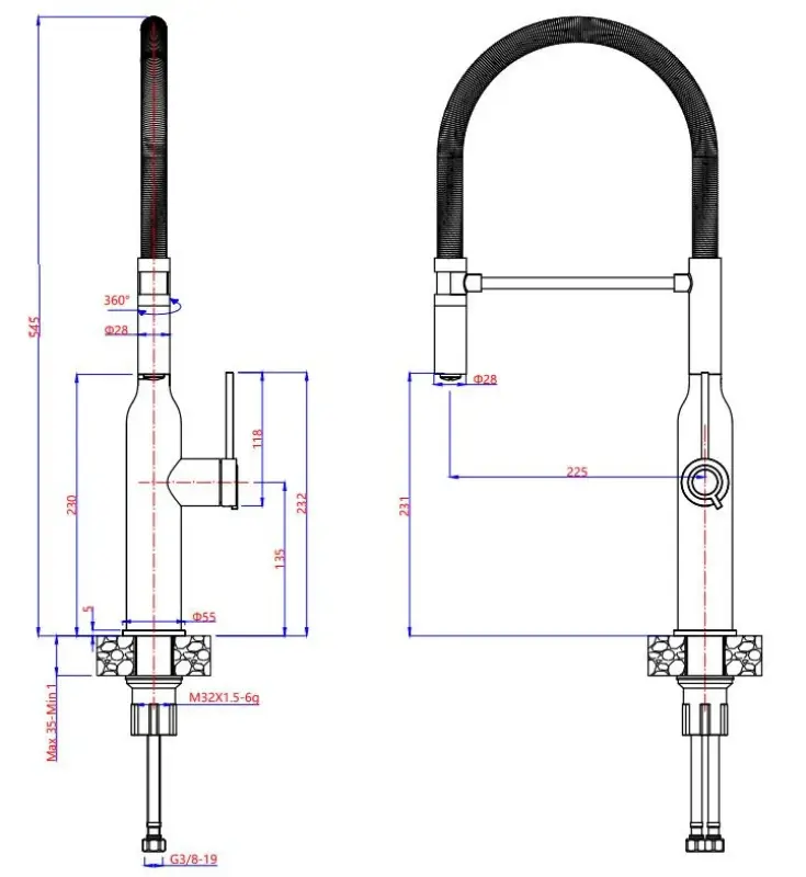 Quadri Stamford hoher Küchenmischer mit flexiblem Auslauf, PVD-gebürstetes Kupfer 1208956078