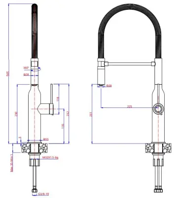 Quadri Stamford hohe Küchenarmatur mit flexiblem Auslauf, Schwarz matt 1208956079