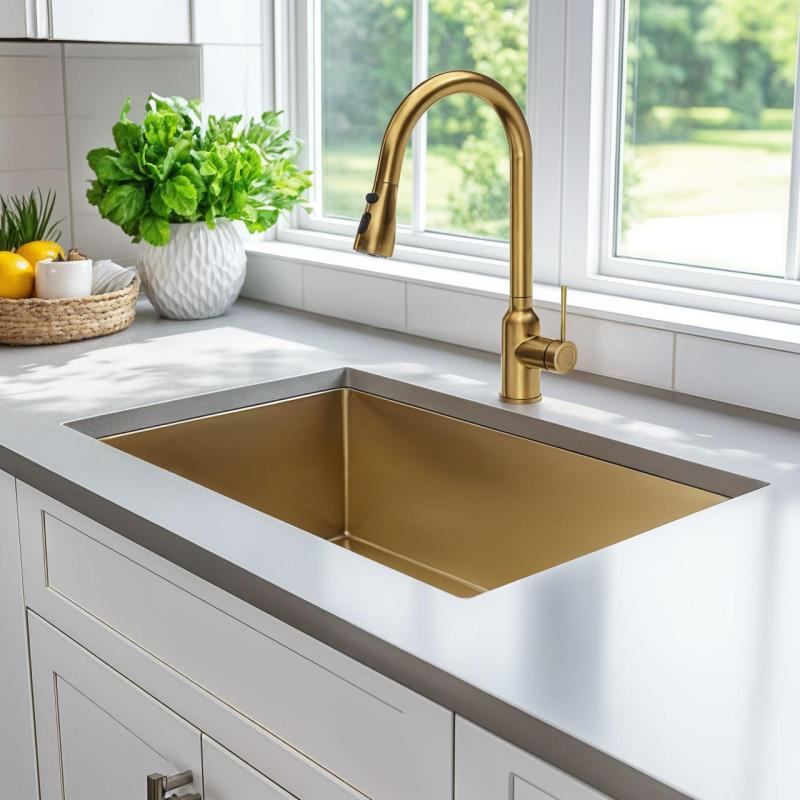 Quadri Stamford Küchenarmatur Gold mit abnehmbarem Auslauf und Strahleinstellung 1208956093