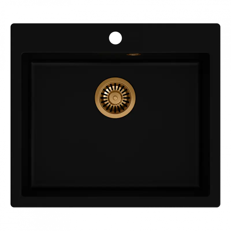 Quadri Sheffield schwarze Granit Spüle 57x50cm mit Hahnlochbank und Kupferstecker, flächenbündiger Einbau 1208956115