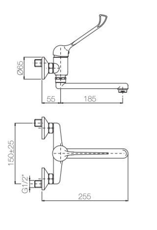 PB Clinic behindertengerechte Wand-Küchenarmatur mit langem Hebel, Chrom 1208956271