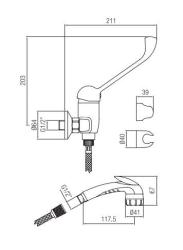 PB Clinic behindertengerechet Brausebatterie mit langem Hebel Chrom mit Handbrause 1208956283