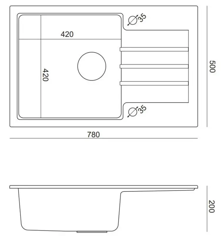 Quadri Cardigan schwarzes Granit-Spülbecken mit Abtropffläche, reversibel, 78x50cm, mit schwarzem Stecker, Oberflächen-Einbau 1208956314