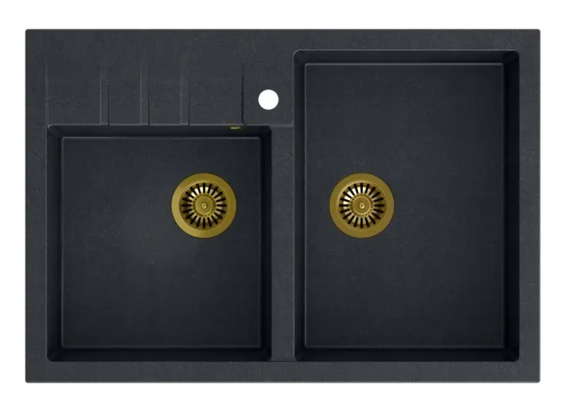 Quadri Minister Doppelspülbecken Anthrazit Landhausmodell 90x62cm mit Goldstecker 1208956323