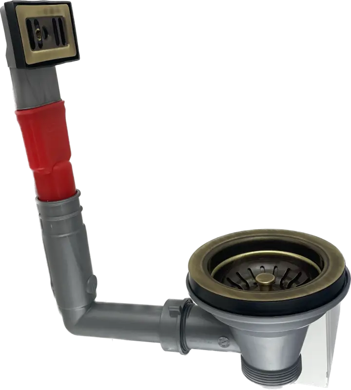 PB Classic Bronze Ablaufgarnitur mit Überlauf für Küchenspüle und Korbstecker, Bronze, verschließbar 1208956478