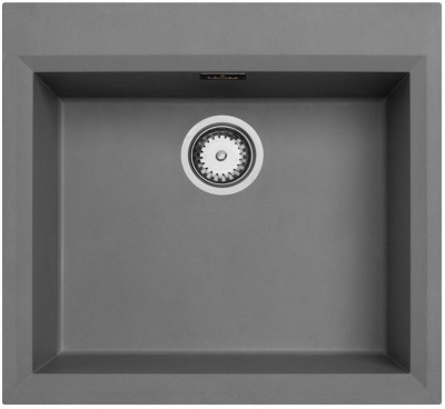 Betongraues Spülbecken 58x53cm Oberflächen-Einbau mit Hahnlochbank und Edelstahlstecker 1208956771