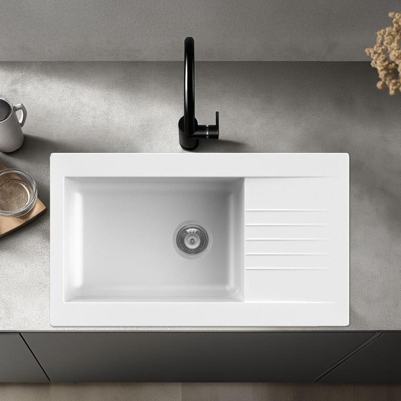 Ausmann Fibre große Kunststoffspüle Weiß, reversibel, mit Abtropffläche 86x50 cm, Oberflächen-Einbau 1208956782