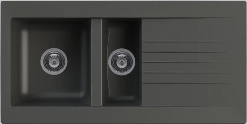 Ausmann Fibre 1,5 schwarze Kunststoffspüle, umkehrbar, mit Abtropffläche, Aufsatzmontage, 100 x 50 cm, 1208956783