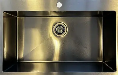 Ausmann Turt große Gunmetal-Spüle PVD Anthrazit PVD 79x50mm mit Wasserhahnloch Unterbau Flachbau und Aufbau 1208956940
