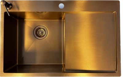 Ausmann Turt Kupfer-Spülbecken mit Abtropffläche rechts 780x500mm, flächenbündig und Oberflächen-Einbau 1208956943