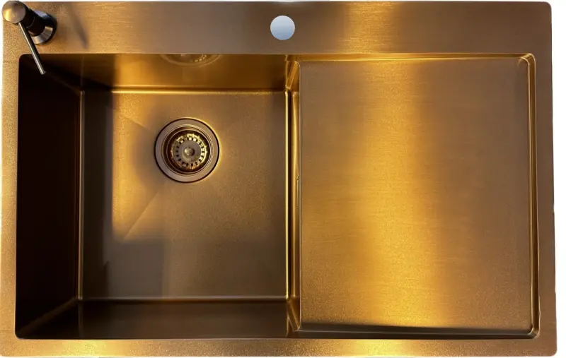 Ausmann Turt Kupfer-Spülbecken mit Abtropffläche rechts 780x500mm, flächenbündig und Oberflächen-Einbau 1208956943