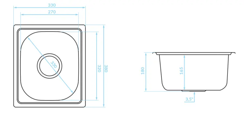 Ausmann Basic kleines Edelstahl-Spülbecken 33x38 cm, inkl. Siphon, Oberflächen-Einbau 1208956972