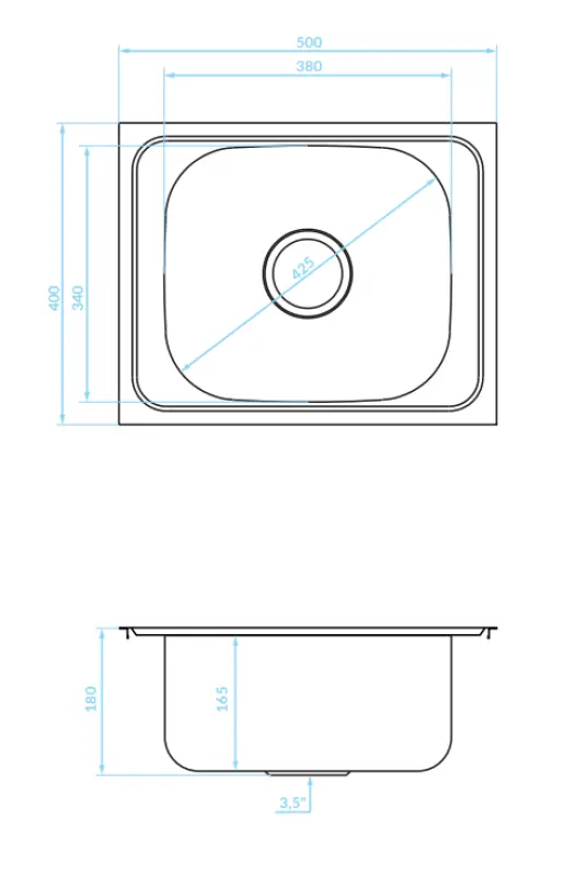 Ausmann Basic Edelstahl-Spüle 50x40 cm, inklusive Siphon, Oberflächen-Einbau 1208956975