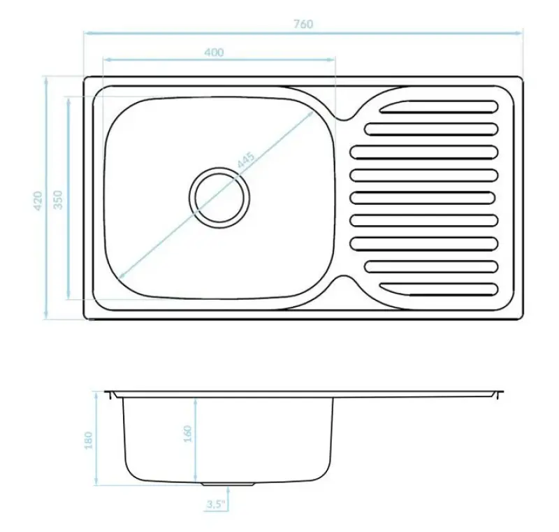 Ausmann Basic Edelstahl-Spüle mit Abtropffläche reversibel 76x42 cm, inklusive Siphon, Oberflächen-Einbau 1208956978