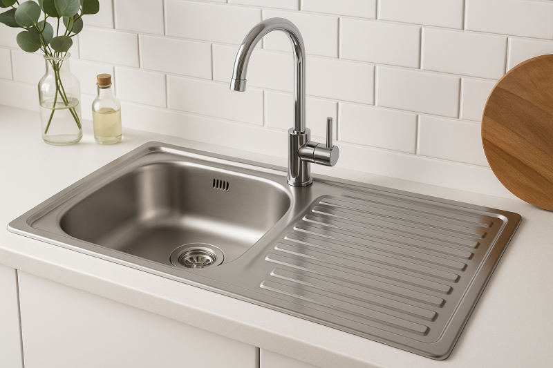 Ausmann Basic Edelstahl-Spüle mit Abtropffläche reversibel 75x40 cm, inklusive Siphon, Oberflächen-Einbau 1208956996