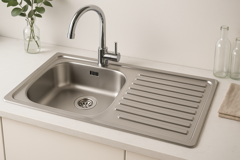 Ausmann Basic Edelstahl-Spüle mit Abtropffläche reversibel 75x40 cm, inklusive Siphon, Oberflächen-Einbau 1208956996