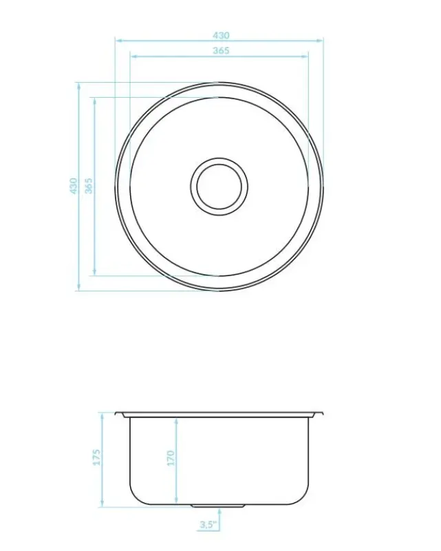 Ausmann Basic Rundspüle Edelstahl, Oberflächen-Einbau 43cm, inkl. Siphon 1208956999