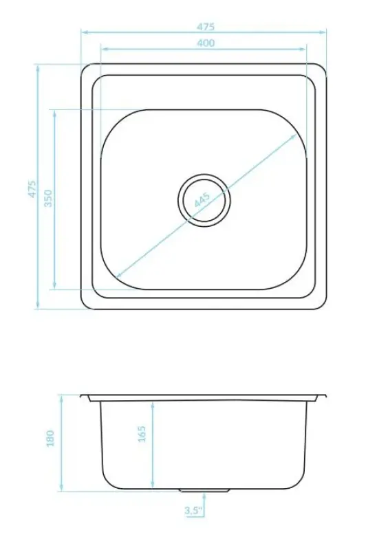 Ausmann Basic Edelstahl-Spüle 48x48 cm mit Hahnlochbank, inklusive Siphon, Oberflächen-Einbau 1208957000